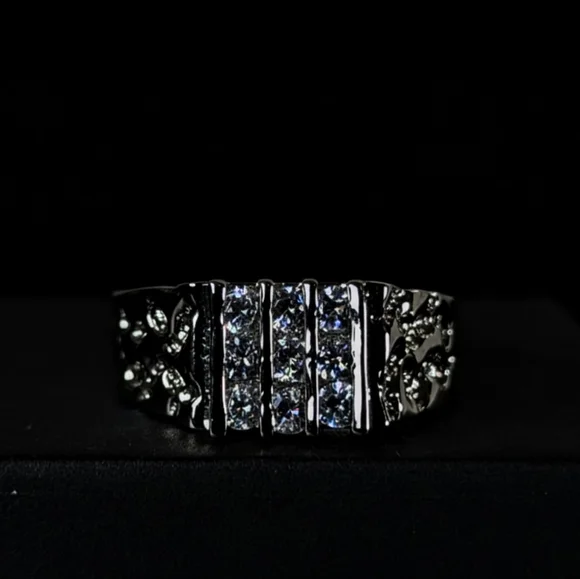 Heavy 8.7g Sterling Silver Men’s Nugget Ring • AAA Machine-Cut "Fire" CZ • NOS - Picture 7 of 7